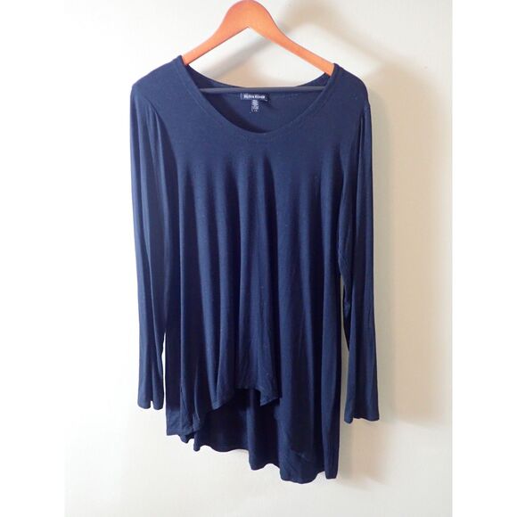 Eileen Fisher Black Blouse Knit Top Asymmetrical Hem Large - Picture 1 of 7